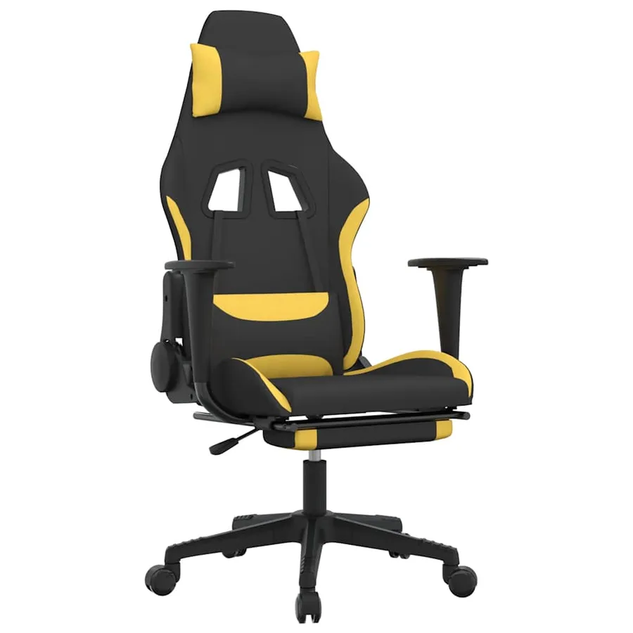 Chaise de jeu de massage avec repose-pied Noir et jaune Tissu - 2