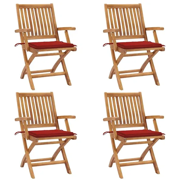 Chaises pliables de jardin avec coussins lot de 4 Teck solide