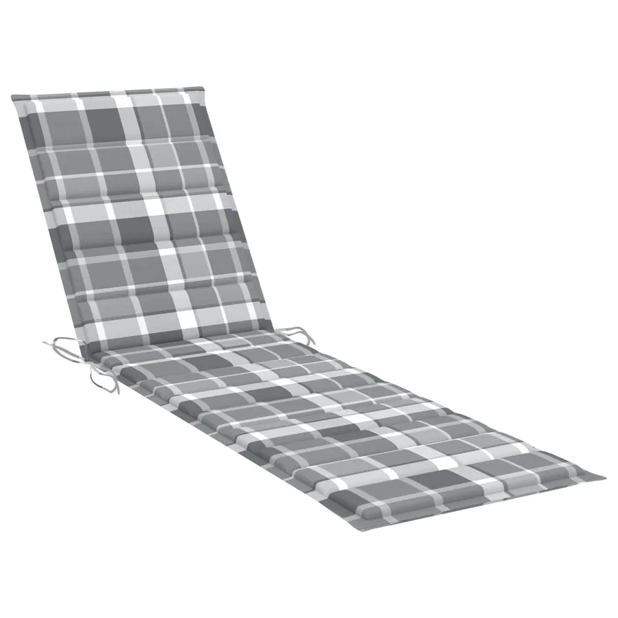 Chaise longue avec coussin à carreaux gris Bois de teck solide - 10