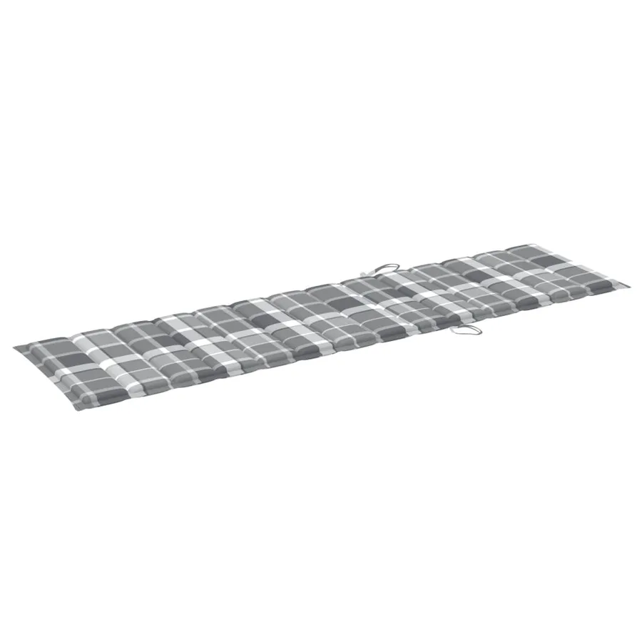 Chaise longue avec coussin à carreaux gris Bois de teck solide - 13