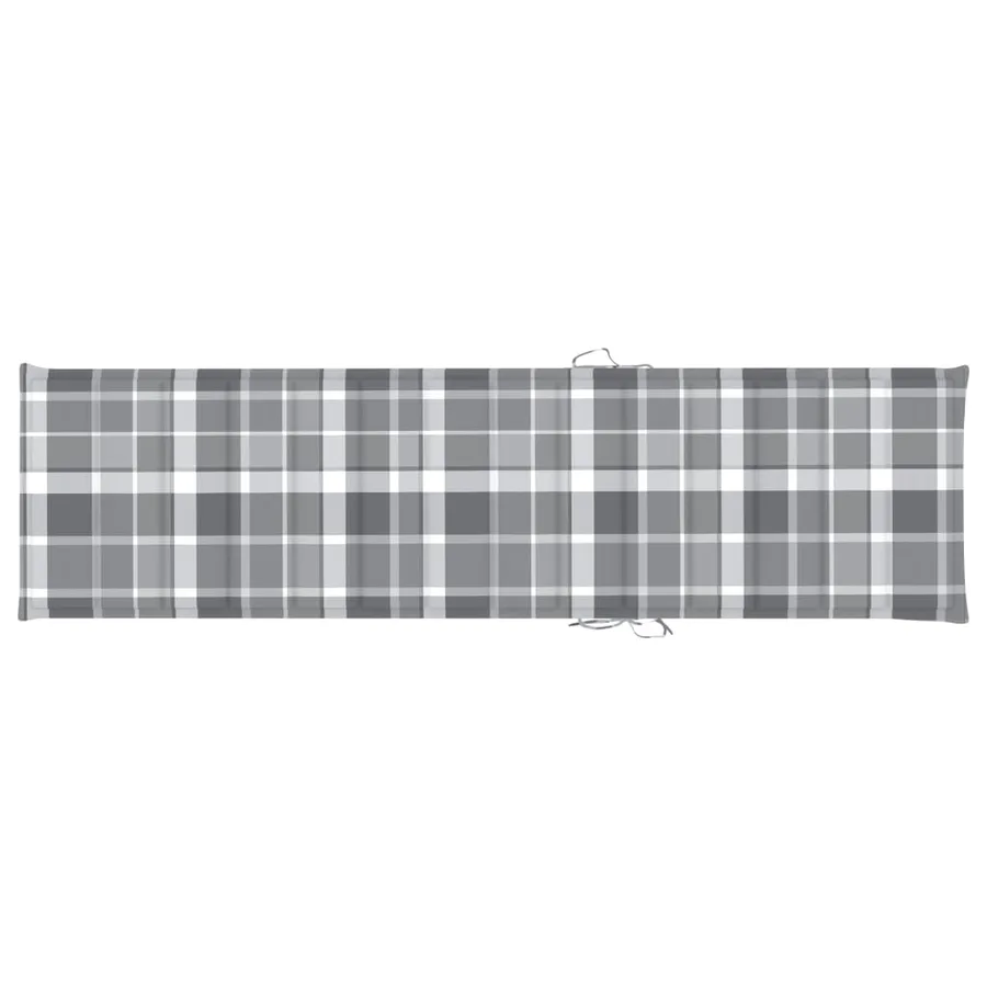 Chaise longue avec coussin à carreaux gris Bois de teck solide - 14