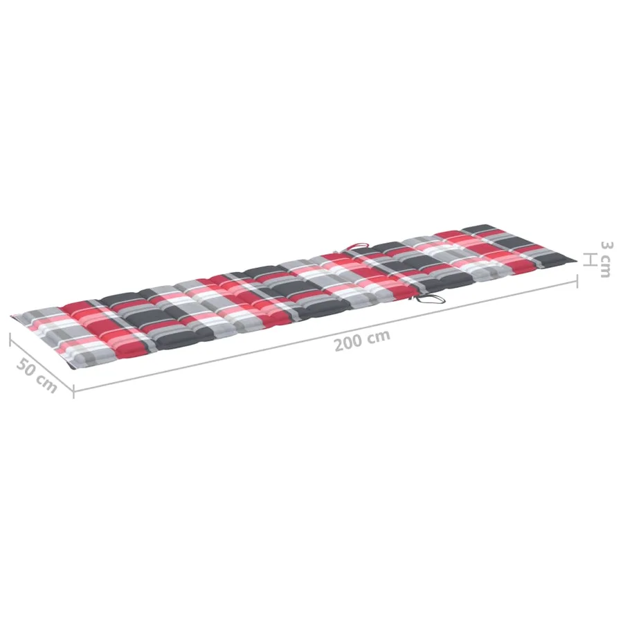 Chaise longue avec coussin à carreaux gris Bois de teck solide - 32