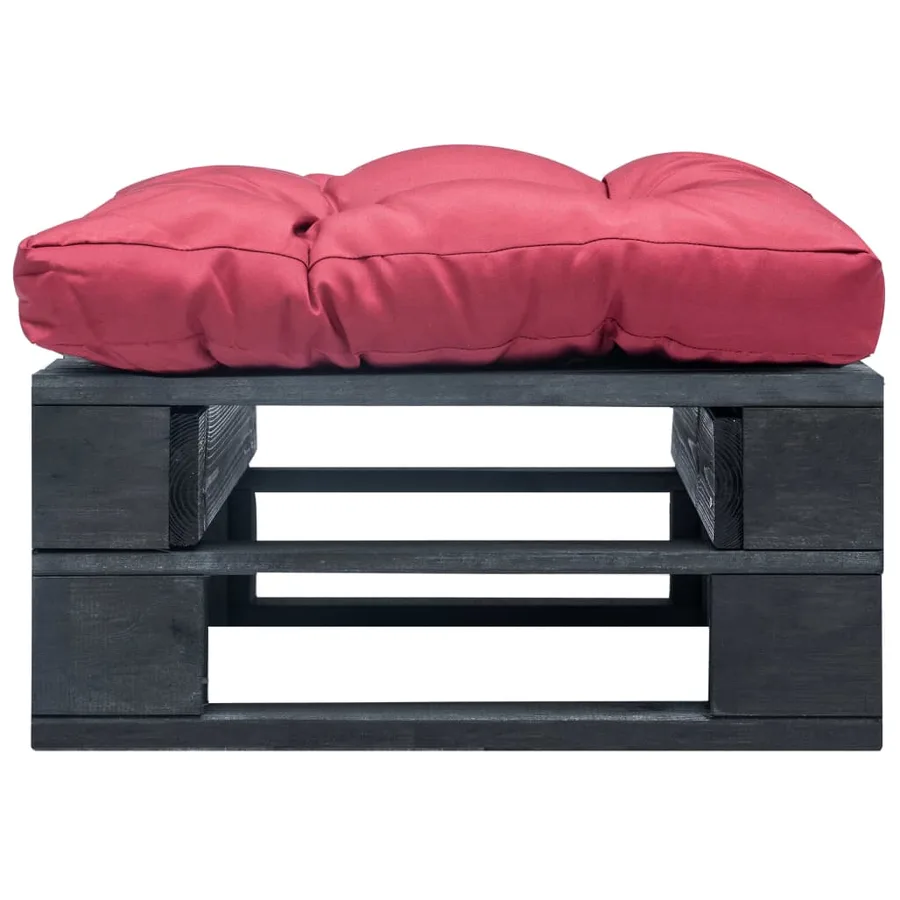 Repose-pied palette de jardin avec coussin rouge noir bois - 2