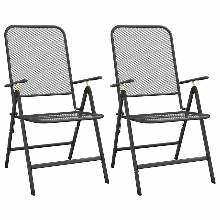 Chaises pliables jardin lot de 2 Maille métallique Anthracite - 2