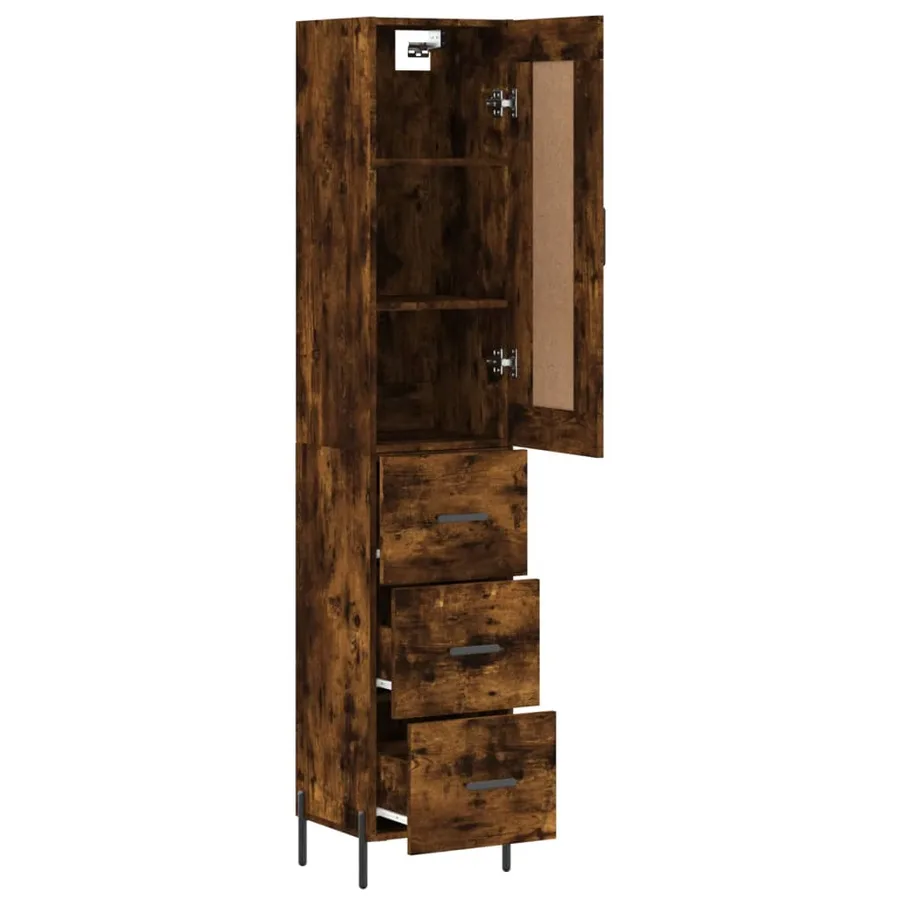 Buffet haut Chêne fumé 34,5x34x180 cm Bois d'ingénierie - 3