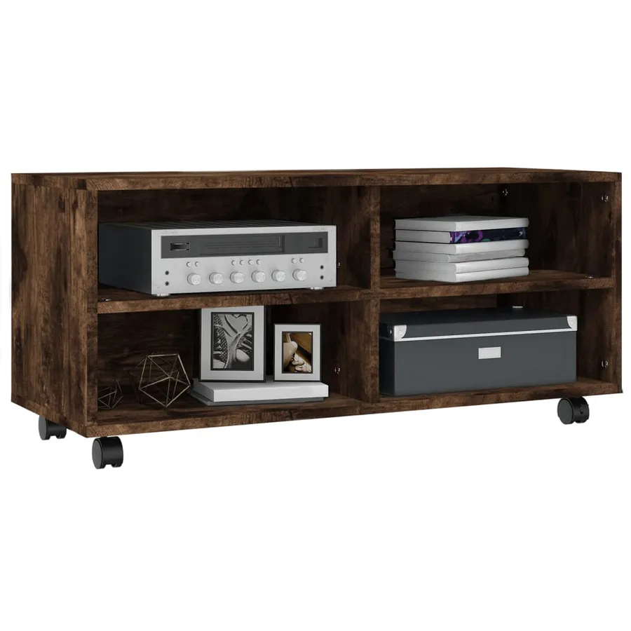 Meuble TV sur roulettes Chêne fumé 90x35x35cm Bois d'ingénierie - 3