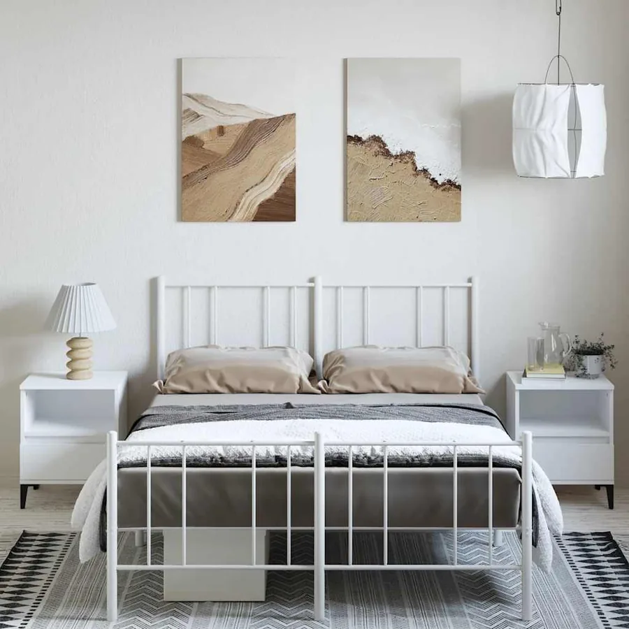 Cadre de lit métal sans matelas et pied de lit blanc 135x190 cm - 3