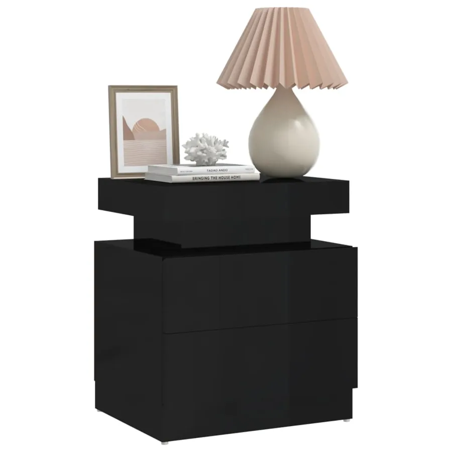 Table de chevet Noir brillant 45x35x52 cm Aggloméré - 3