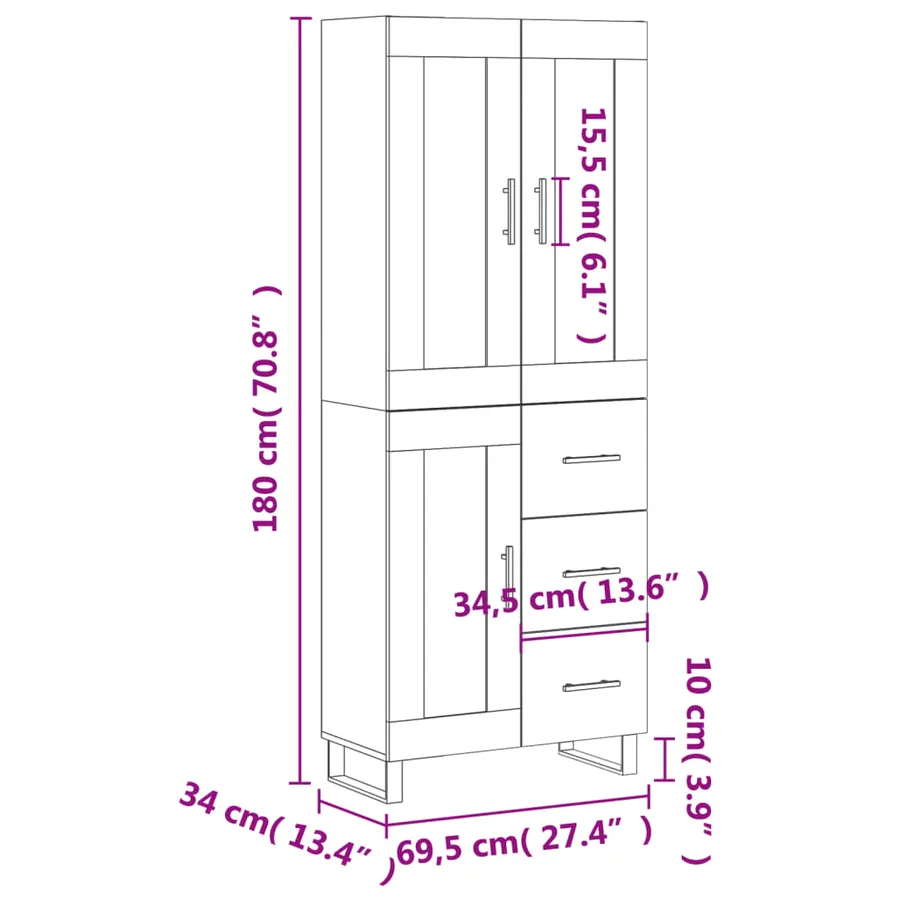 Buffet haut Chêne fumé 69,5x34x180 cm Bois d'ingénierie - 14