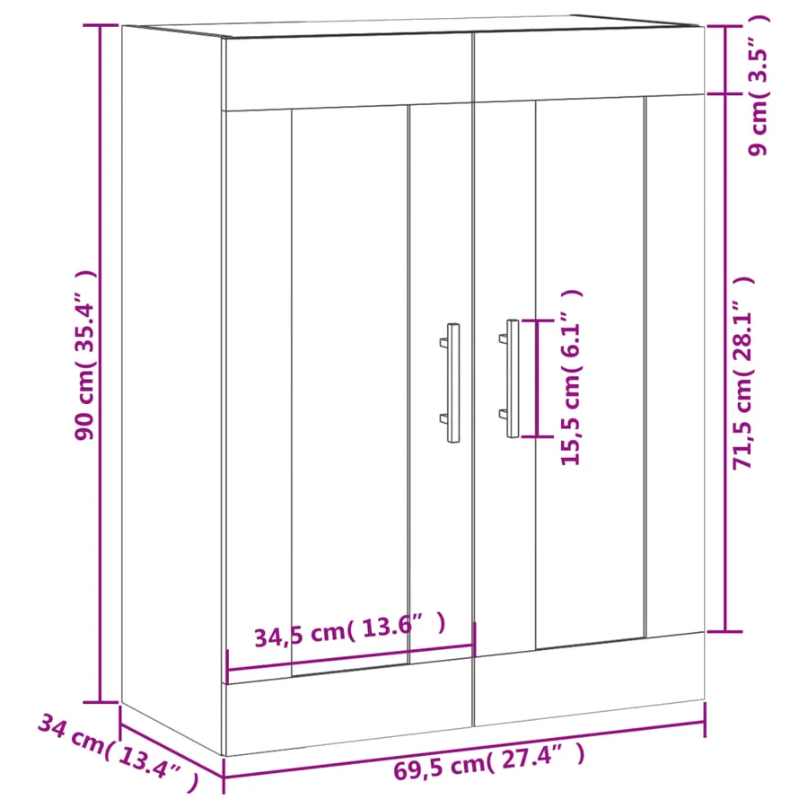 Armoire murale chêne marron 69,5x34x90 cm bois d'ingénierie - 13