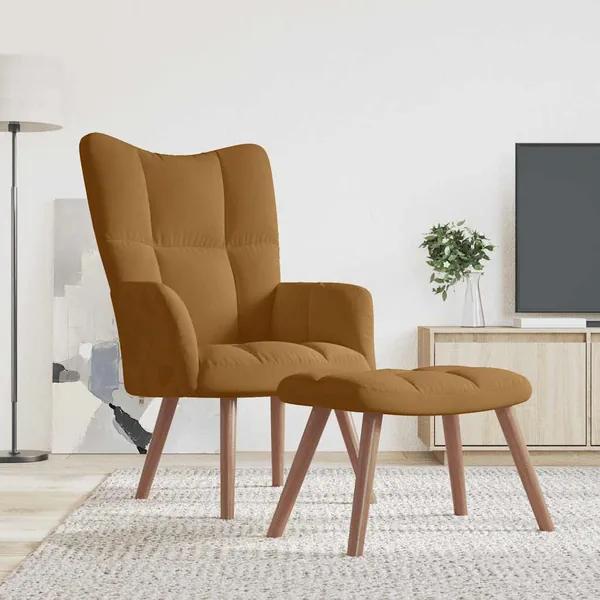 Chaise de relaxation avec repose-pied Marron Velours