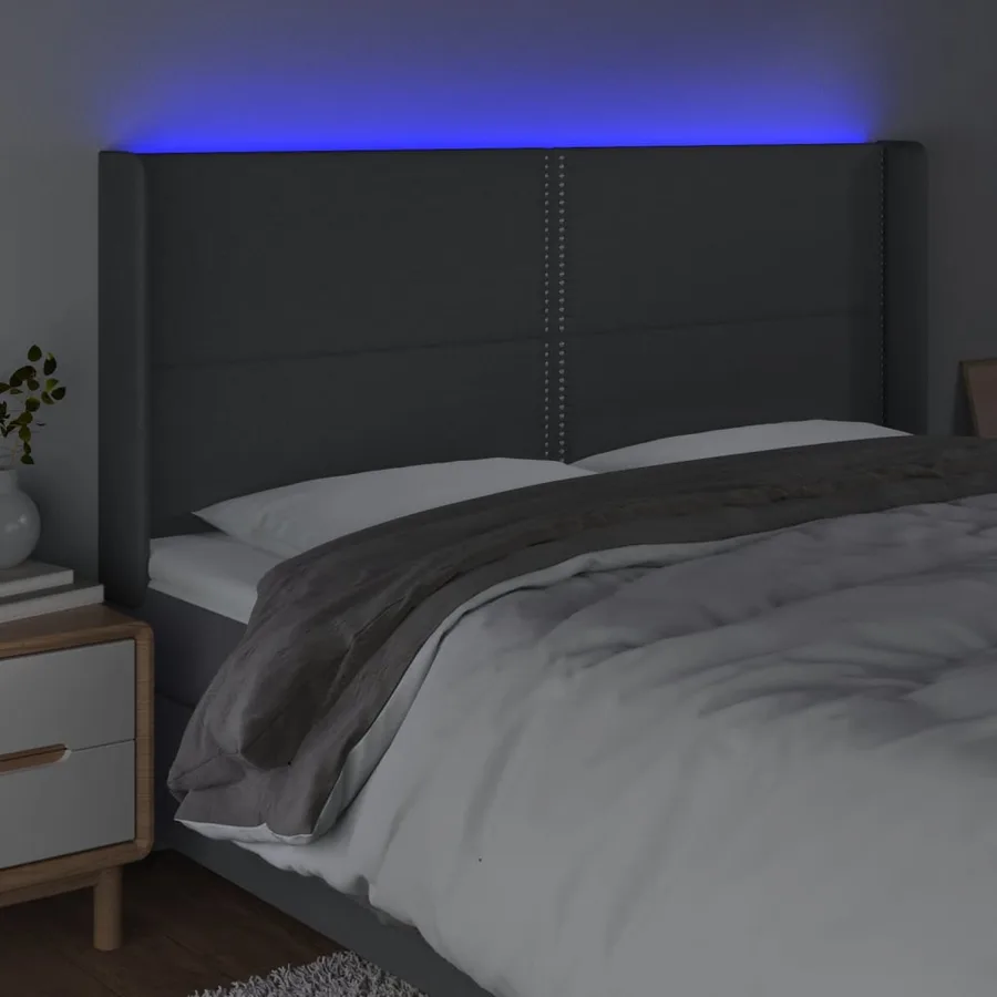 Tête de lit à LED Gris foncé 183x16x118/128 cm Tissu - 4