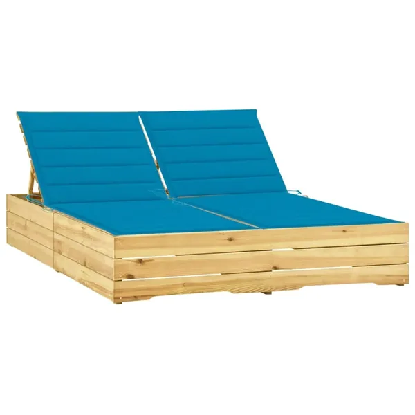 Chaise longue double et coussins bleu Bois de pin imprégné