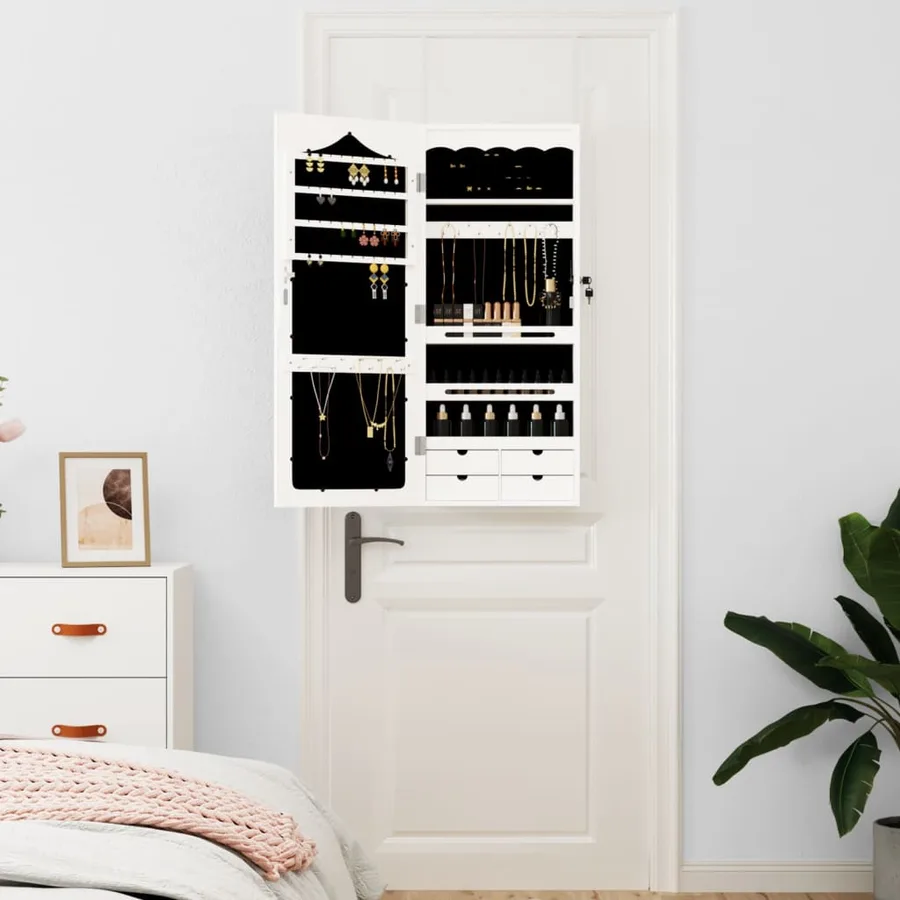 Armoire à bijoux avec miroir murale blanc 37,5x10x90 cm - 3