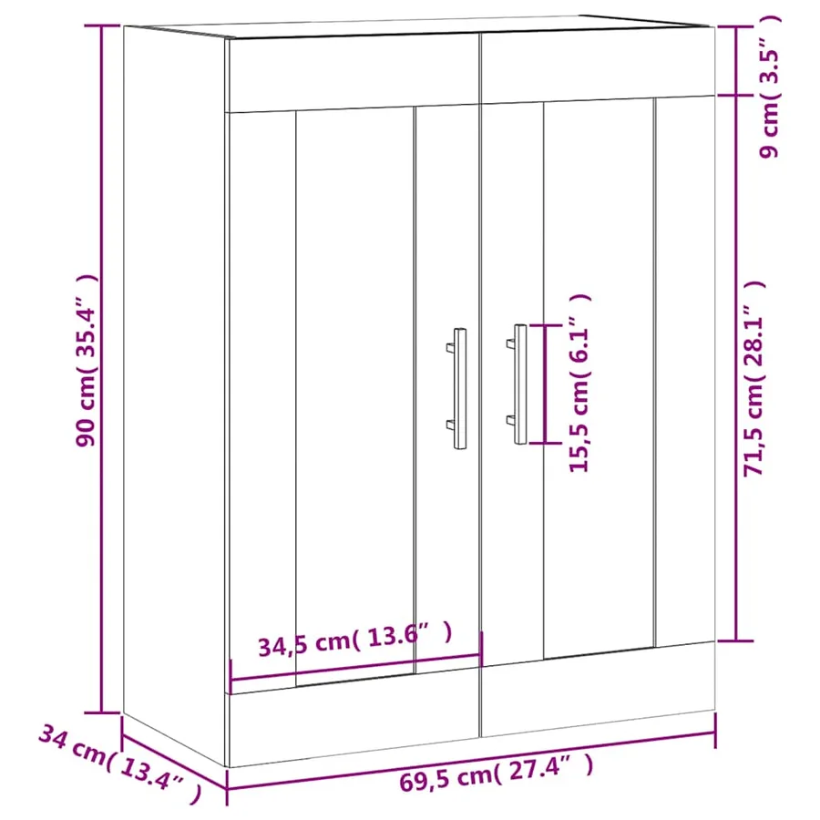 Armoire murale noir 69,5x34x90 cm bois d'ingénierie - 13