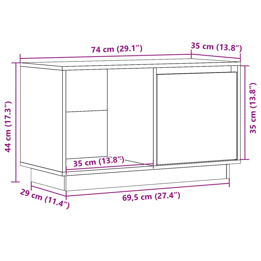 Meuble TV Blanc 74x35x44 cm Bois de pin massif - 11