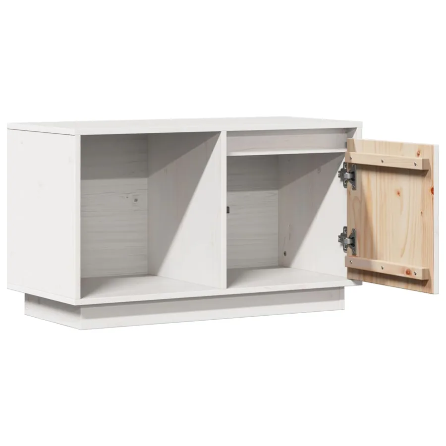 Meuble TV Blanc 74x35x44 cm Bois de pin massif - 5