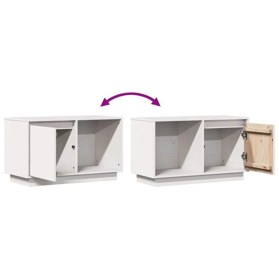 Meuble TV Blanc 74x35x44 cm Bois de pin massif - 8