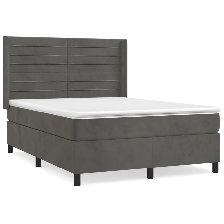 Sommier à lattes de lit et matelas Gris foncé 140x190cm Velours - 2