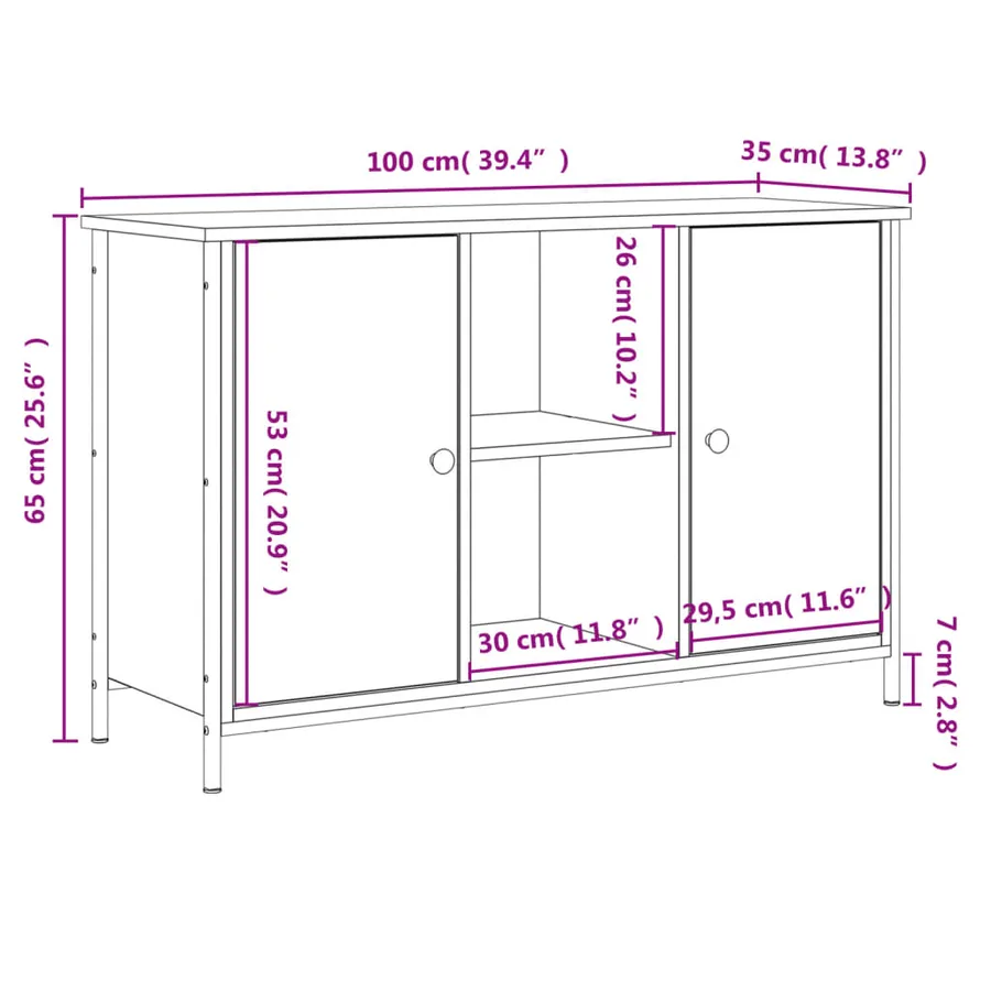Meuble TV noir 100x35x65 cm bois d'ingénierie - 11