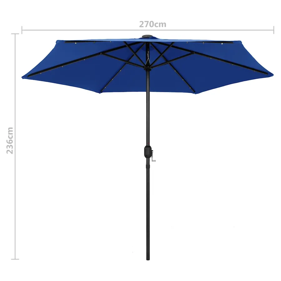 Parasol de jardin et lumières LED mât en aluminium bleu azuré - 7