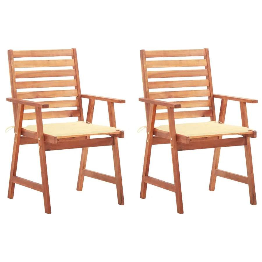 Chaises à manger d'extérieur lot de 2 et coussins Acacia massif