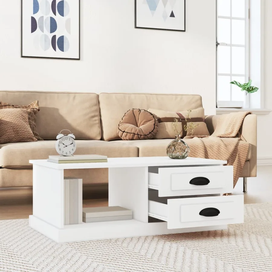 Table basse blanc 90x50x35 cm bois d'ingénierie - 3