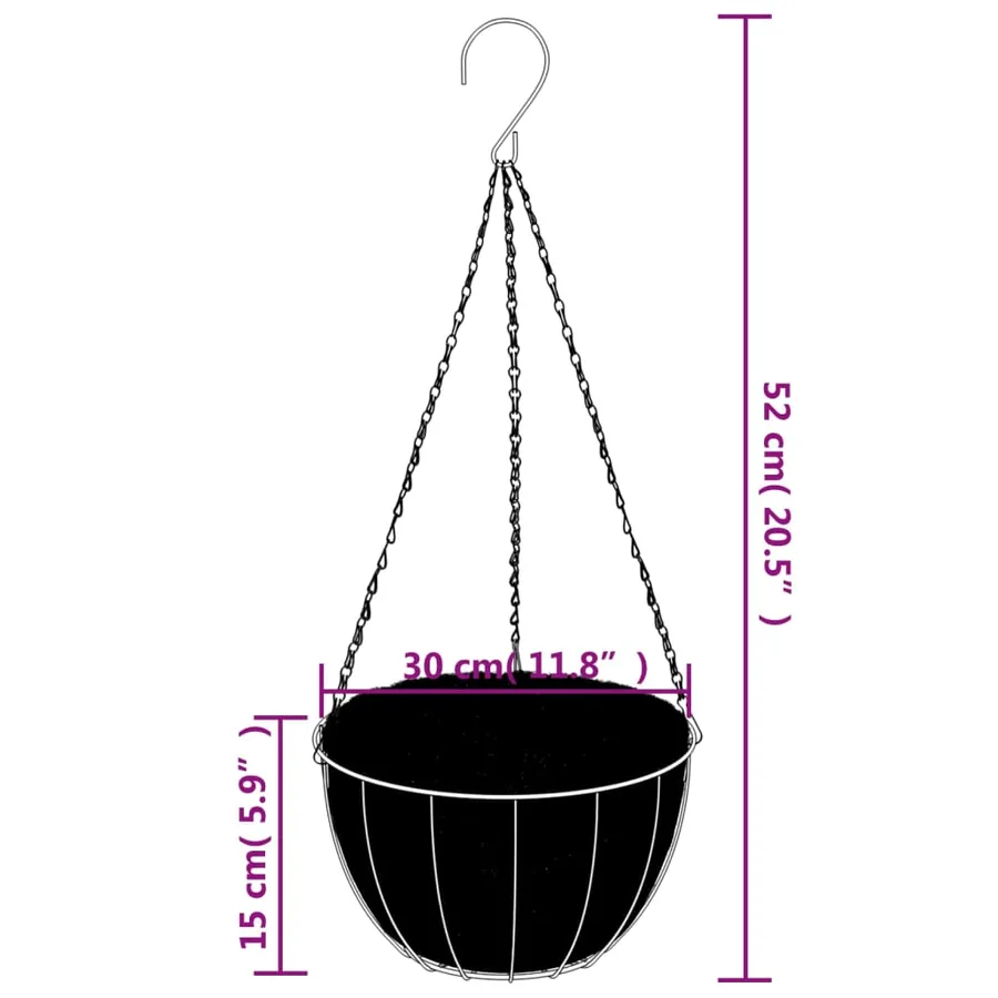 Supports de panier suspendu avec jardinières 4 pcs noir acier - 8