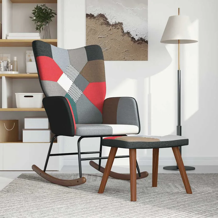 Chaise à bascule avec tabouret Patchwork Tissu - 2