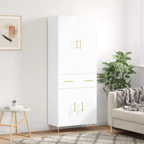 Buffet haut Blanc 69,5x34x180 cm Bois d'ingénierie
