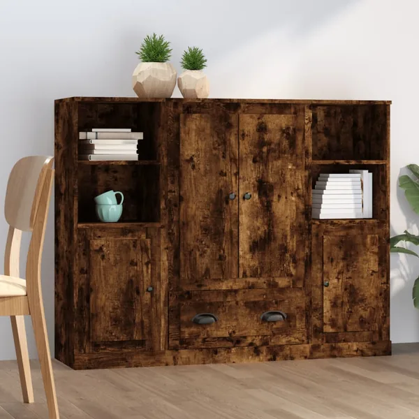 Buffets 3 pcs chêne fumé bois d'ingénierie