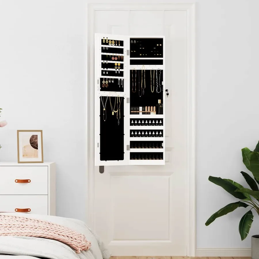 Armoire à bijoux avec miroir murale blanc 30x8,5x106 cm - 3