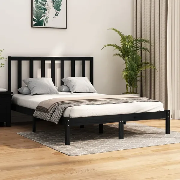 Cadre de lit sans matelas noir bois de pin massif 140x190 cm