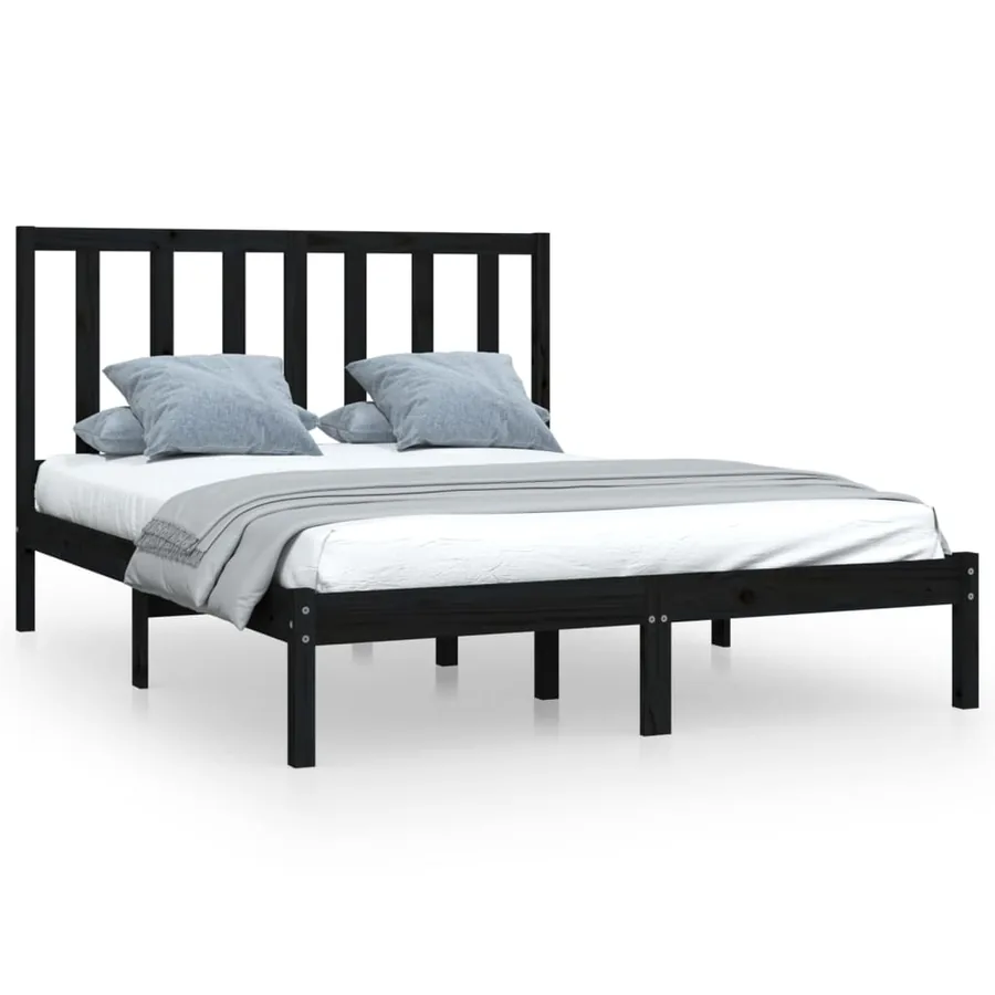Cadre de lit sans matelas noir bois de pin massif 140x190 cm - 2