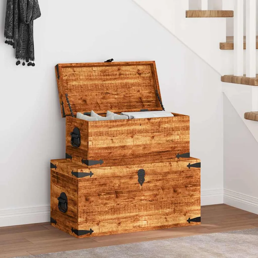 Coffre de rangement 2 pcs Bois de manguier brut