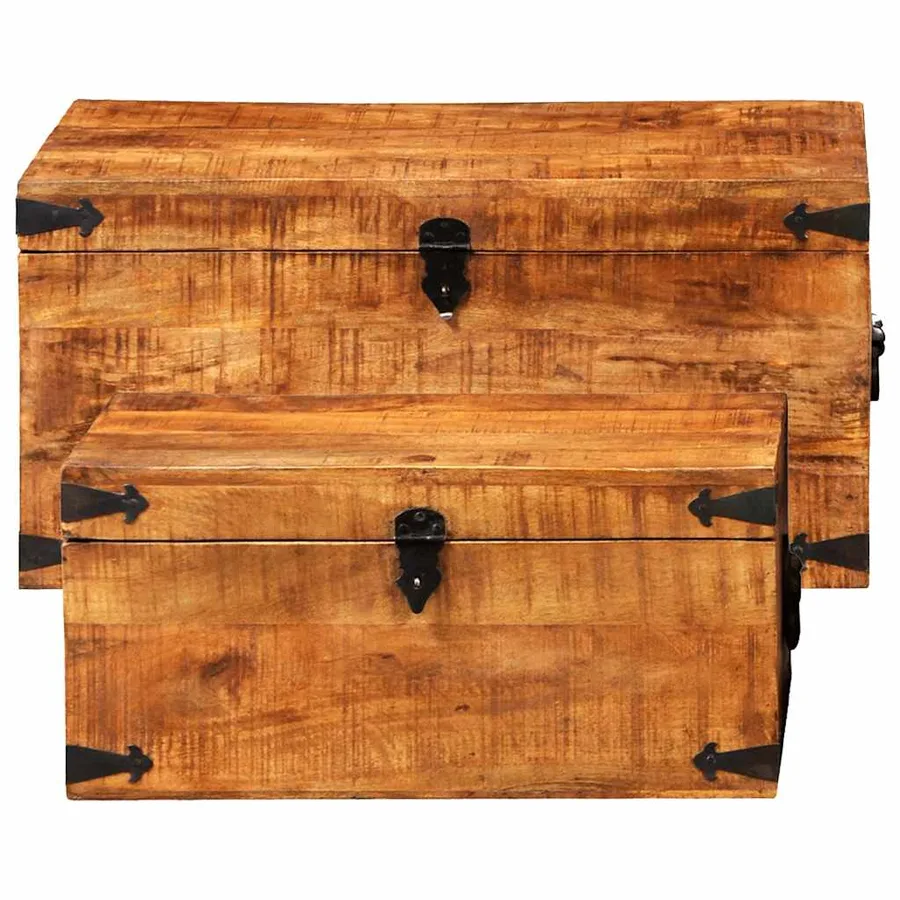Coffre de rangement 2 pcs Bois de manguier brut - 5