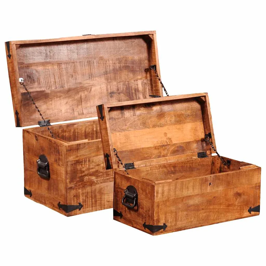Coffre de rangement 2 pcs Bois de manguier brut - 6