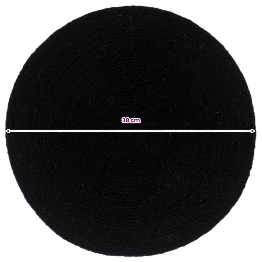 Napperons 4 pcs Noir Plain 38 cm Rond Coton - 5