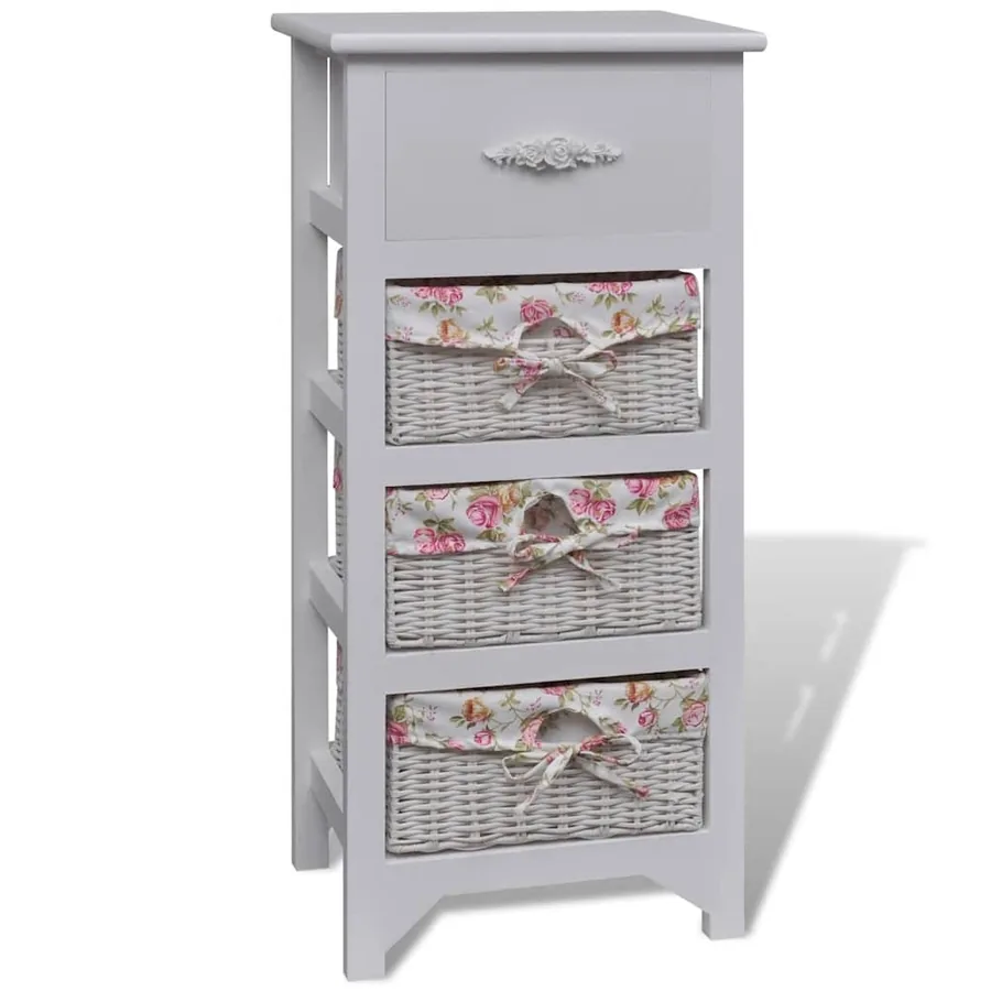 Armoire avec 1 tiroir et 3 paniers Blanc Bois de Paulownia - 2