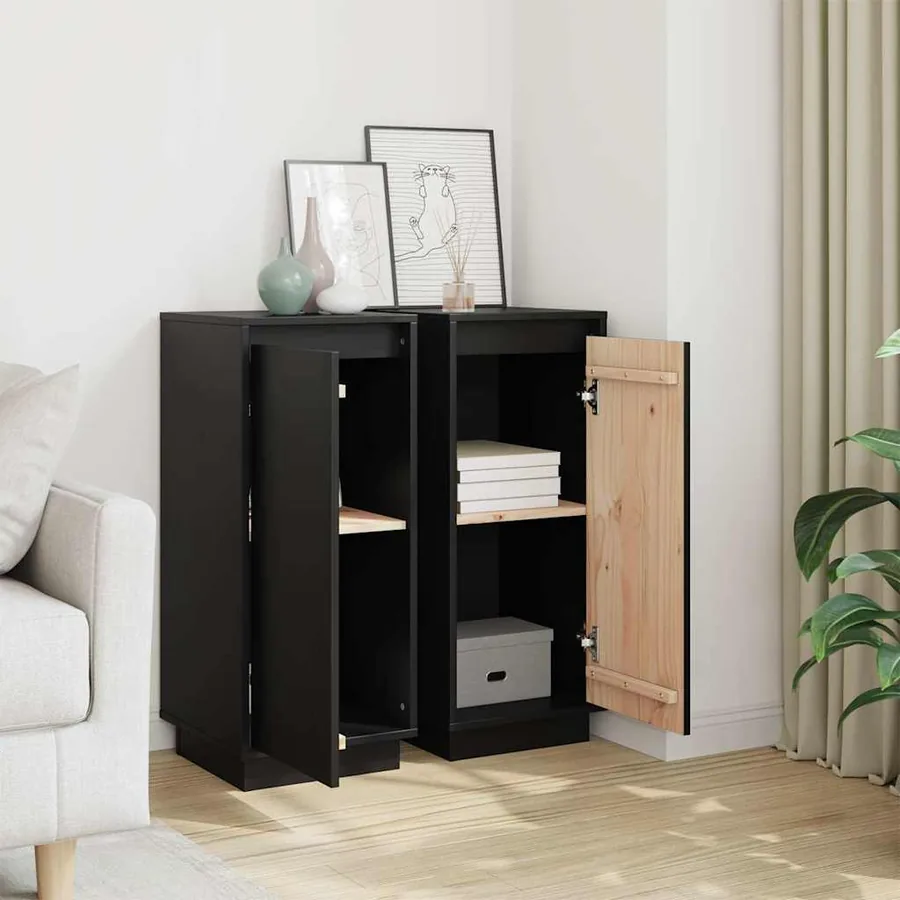 Buffets 2 pcs Noir 31,5x34x75 cm Bois massif de pin - 3