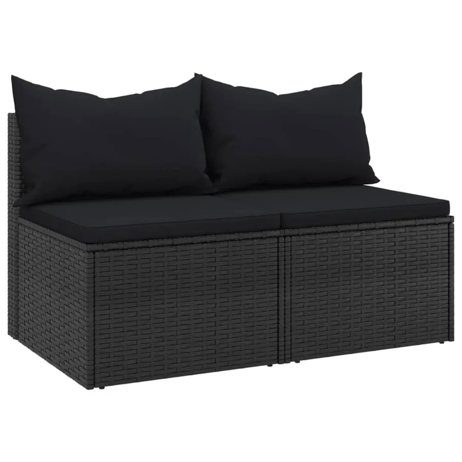 Canapés centraux de jardin et coussins 2pcs Noir Résine tressée - 2