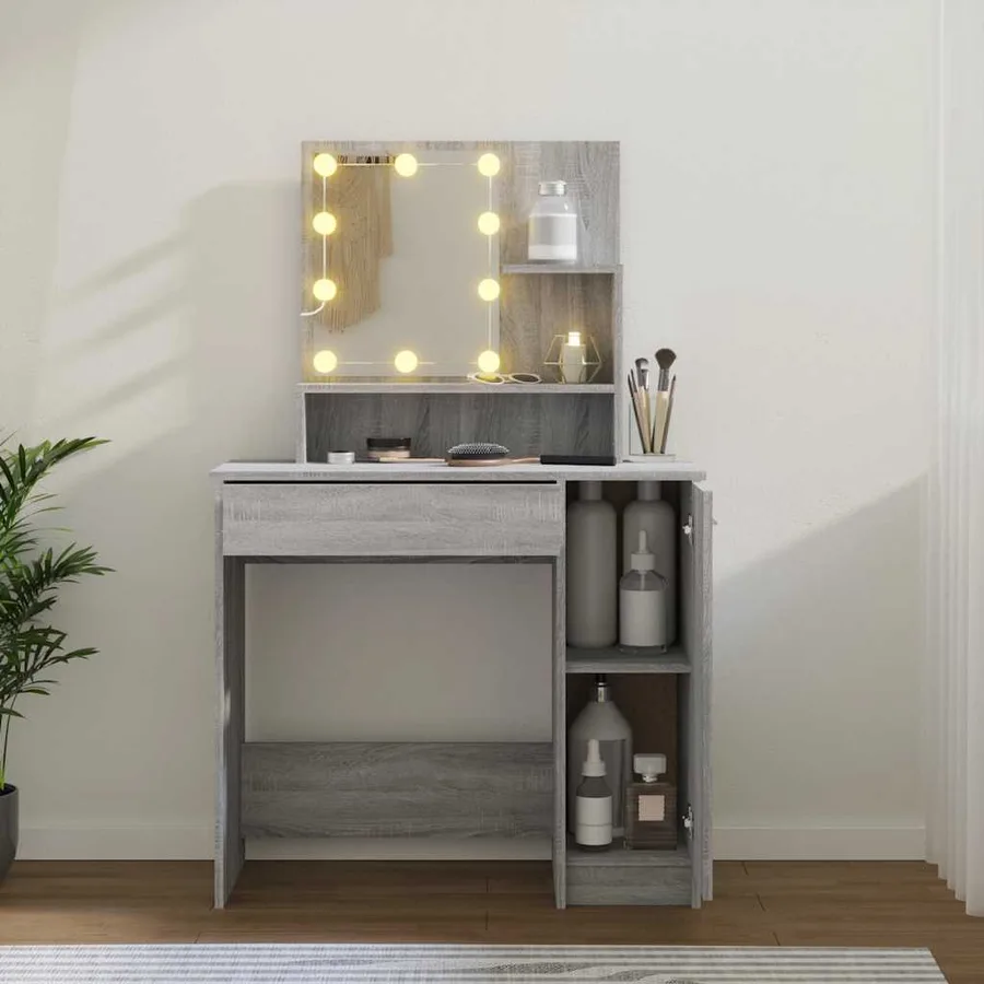 Coiffeuse avec LED Sonoma gris 86,5x35x136 cm - 16
