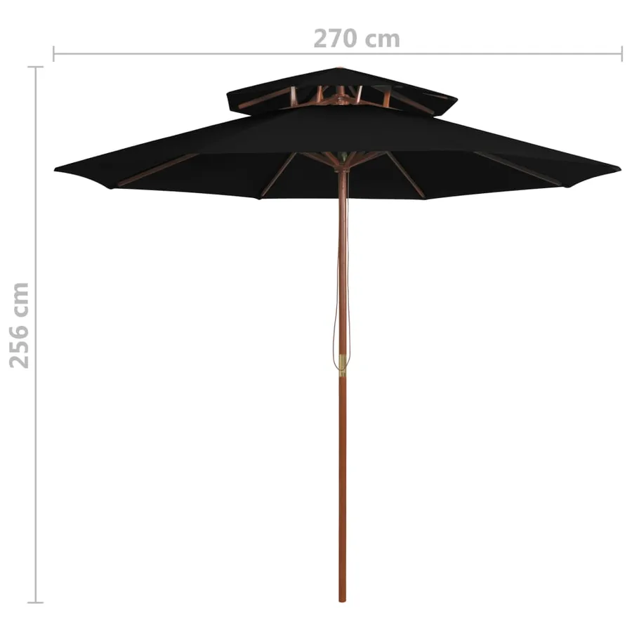 Parasol à deux étages avec mât en bois noir 270 cm - 6