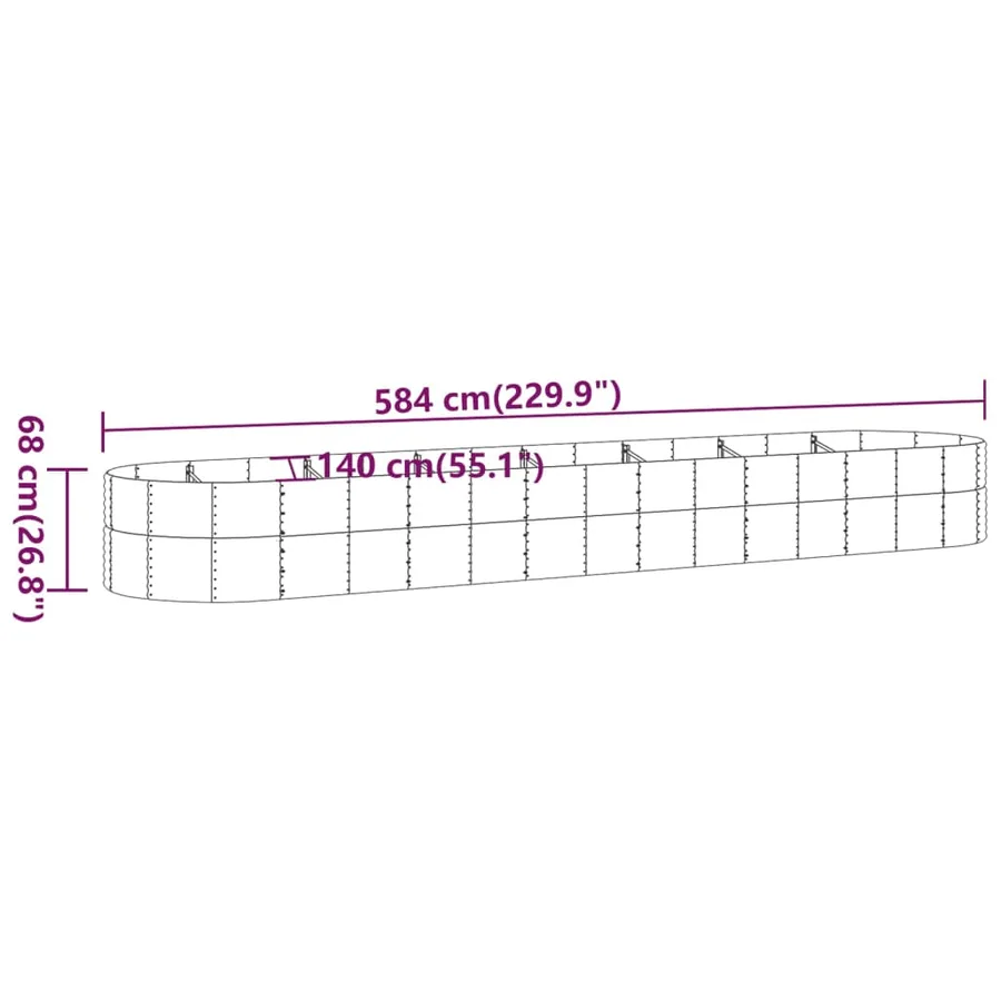 Lit surélevé de jardin Acier enduit de poudre 584x140x68cm gris - 6