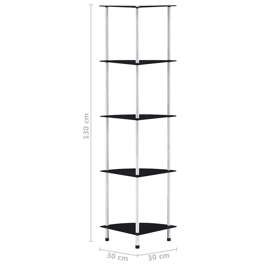 Étagère 5 niveaux Noir 30x30x130 cm Verre trempé - 6