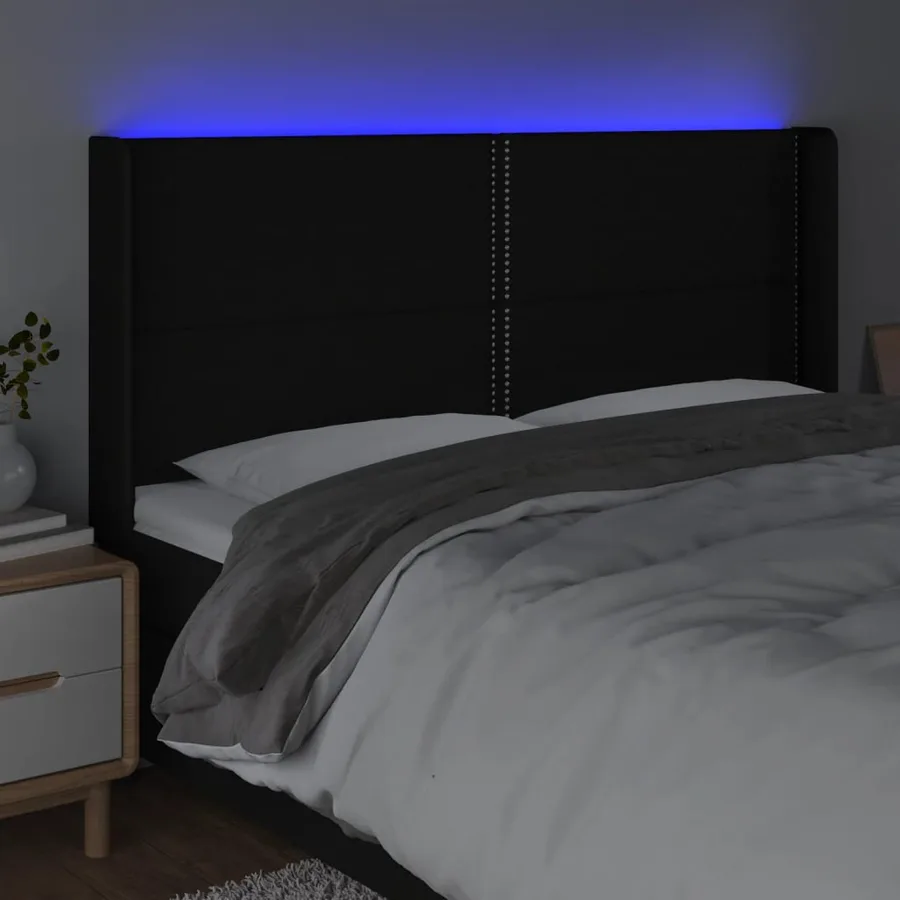 Tête de lit à LED Noir 163x16x118/128 cm Tissu - 4
