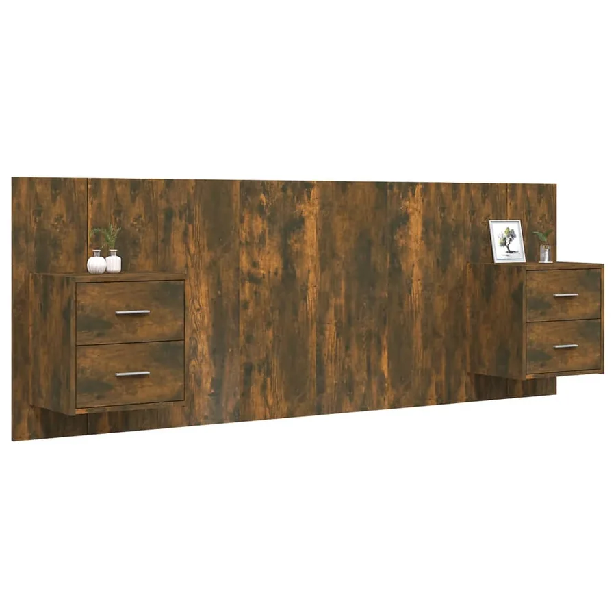 Tête de lit avec armoires Chêne fumé Bois d'ingénierie - 3