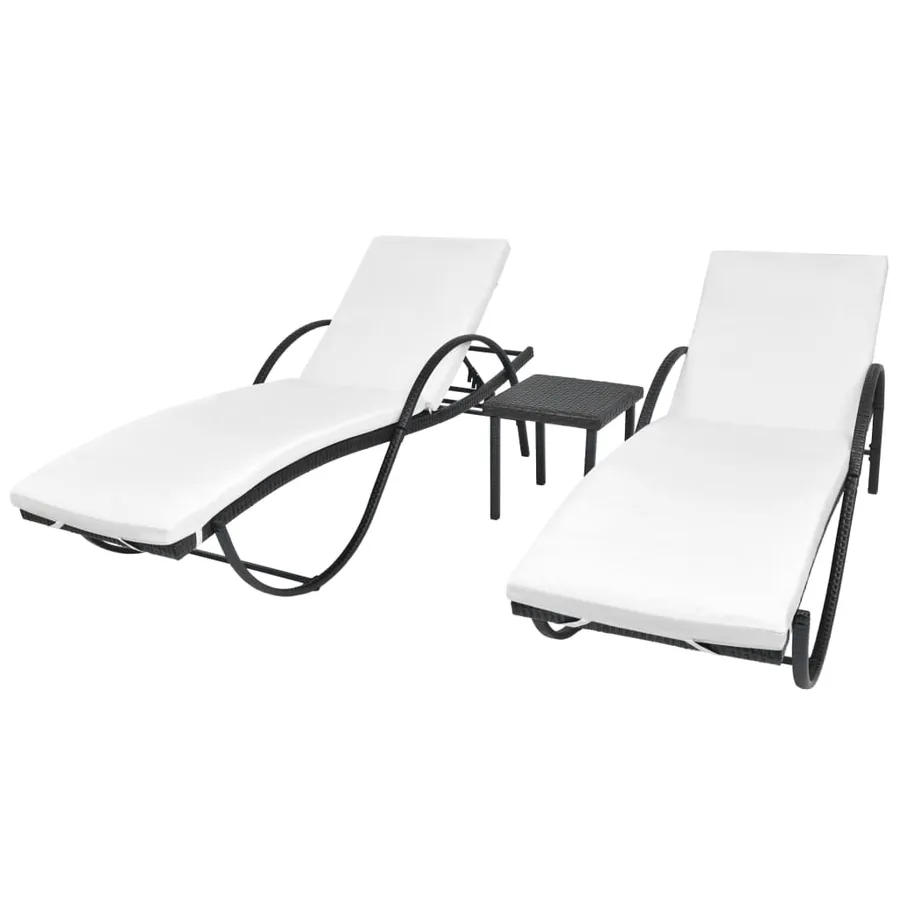 Chaises longues lot de 2 avec table résine tressée noir