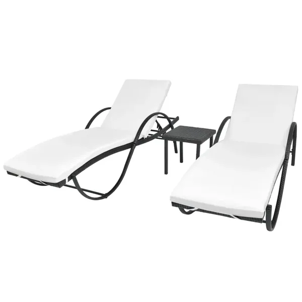 Chaises longues lot de 2 avec table résine tressée noir