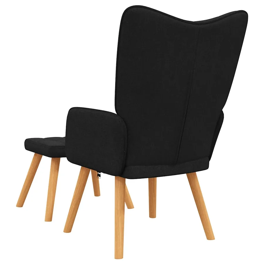 Chaise de relaxation avec tabouret Noir Tissu - 5